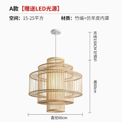 Decorbites bamboo ceiling chandelier tiered natural-toned bamboo pendant light with faux leather inner shade