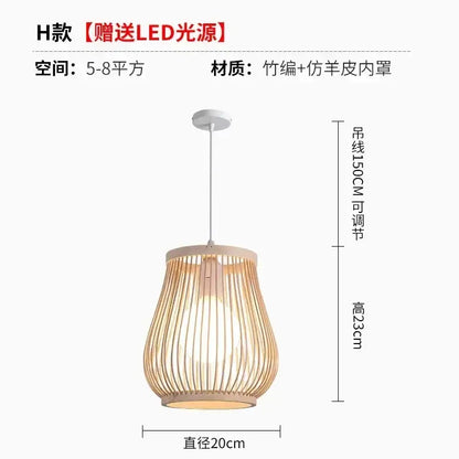 A warm-toned decorbites bamboo ceiling chandelier with faux leather lining and adjustable white cord for garden decor