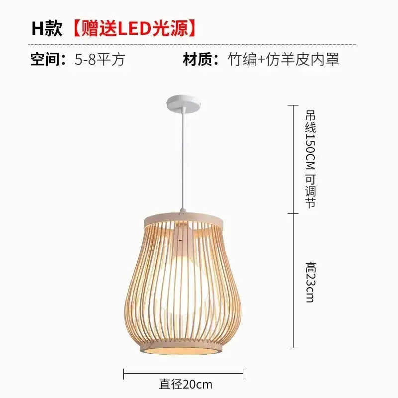 A warm-toned decorbites bamboo ceiling chandelier with faux leather lining and adjustable white cord for garden decor
