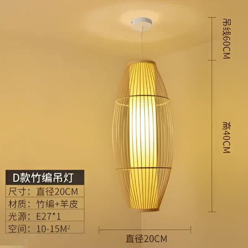 Decorbites bamboo ceiling chandelier woven pendant light with vertical slats crafted from bamboo and sheepskin