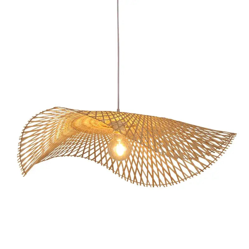 A decorbites bamboo chandelier pendant light with woven design and warm golden glow for kitchen decor