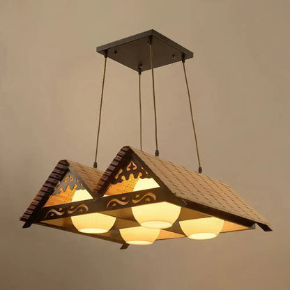 DecorBites bamboo pendant light with triangle roof design in dark wood and bamboo for triangle roof restaurant decor