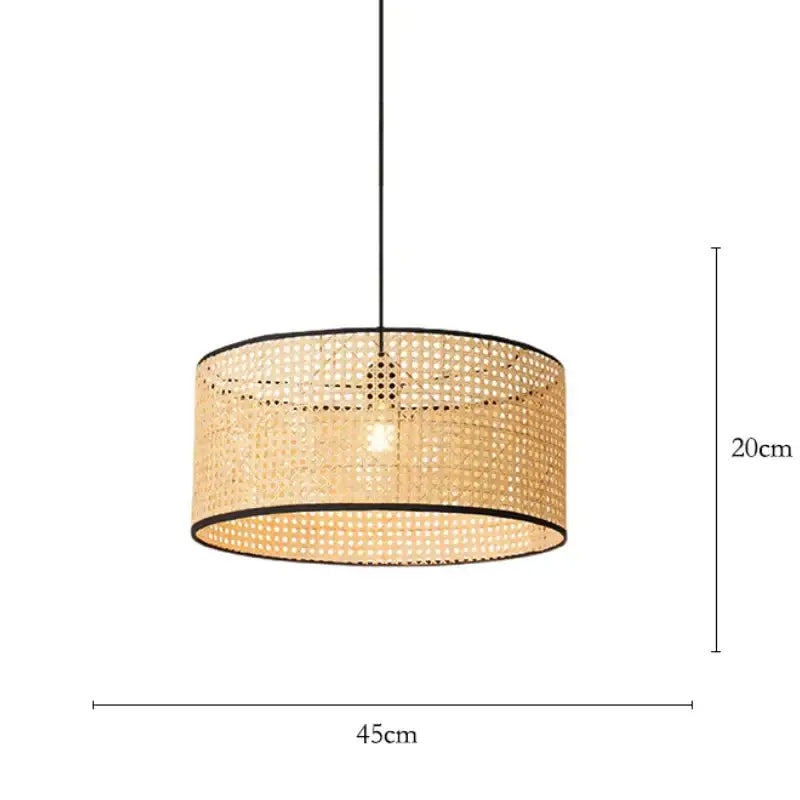 Decorbites bamboo core rattan chandelier kitchen pendant light with a woven natural rattan shade and black metal trim
