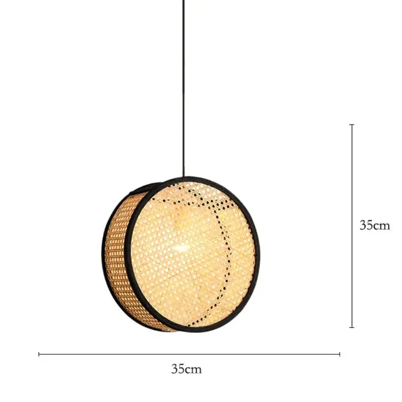 Decorbites bamboo core rattan chandelier kitchen pendant light with a woven rattan shade and black metal frame 35cm diameter