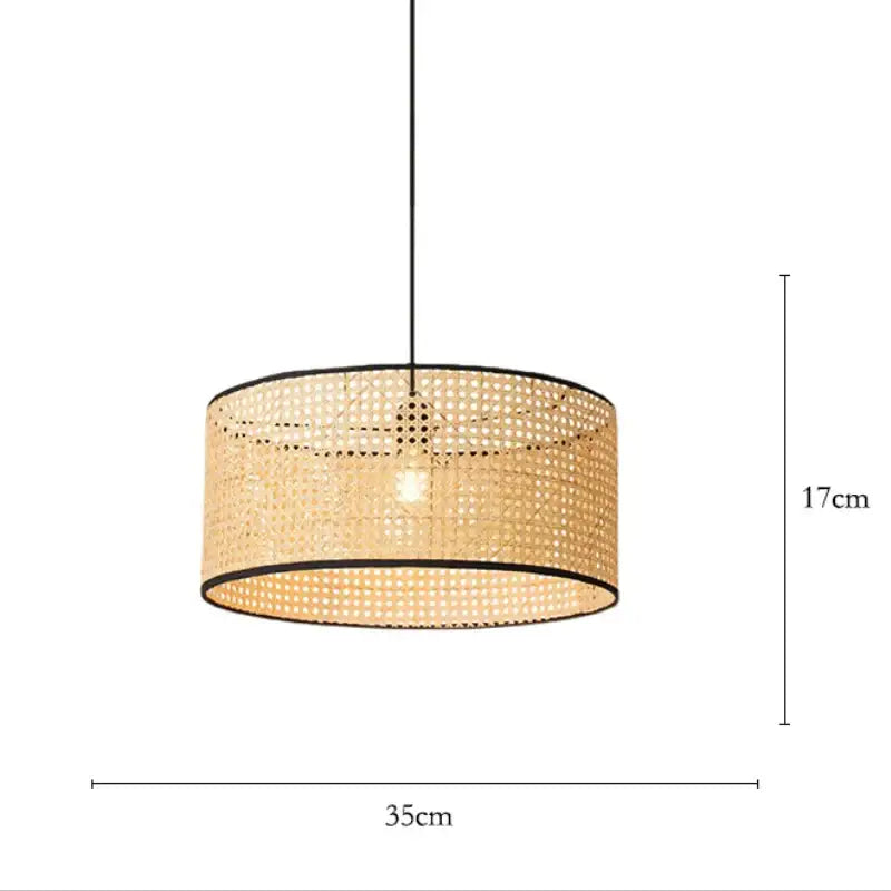 Decorbites bamboo core rattan chandelier kitchen pendant light with cylindrical woven rattan shade and black metal trim