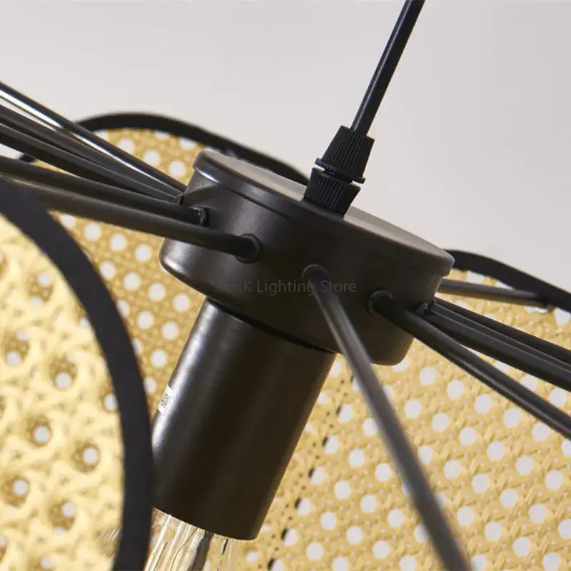 Black metal decorbites bamboo core rattan chandelier with woven rattan shade for kitchen pendant lighting
