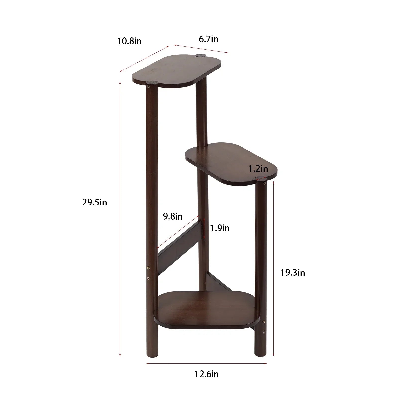 Decorbites™ bamboo tall corner dark brown wooden three-tier plant stand with oval shelves and angled legs for outdoor use