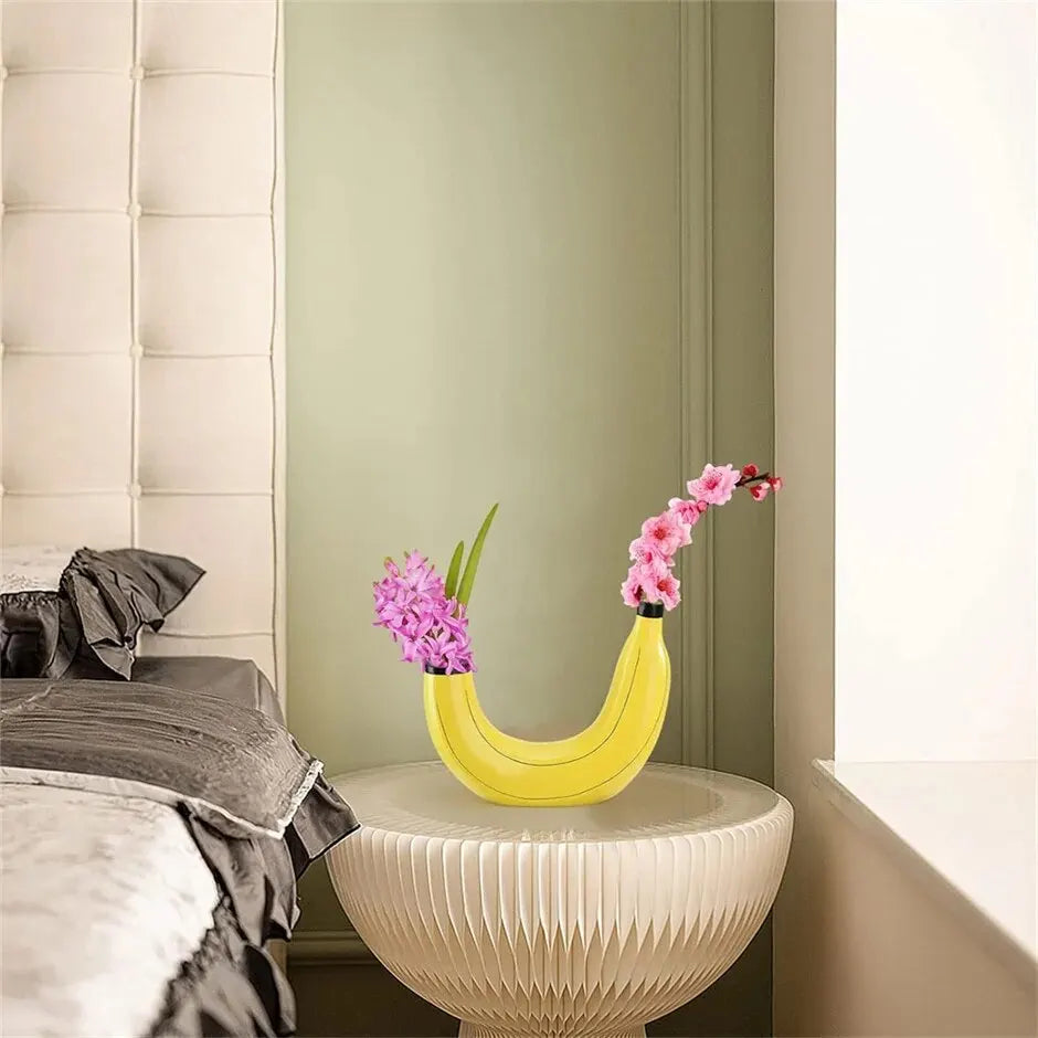 Banana Shape Resin Flower Vase - Home Decor - Yellow - Vase