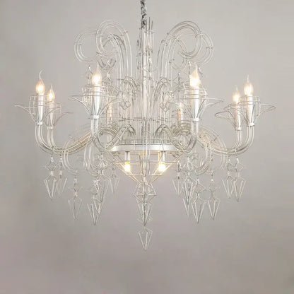 Elegant silver decorbites baroque iron designer led chandelier with intricate wireframe and crystal accents for foyer hanging lamp