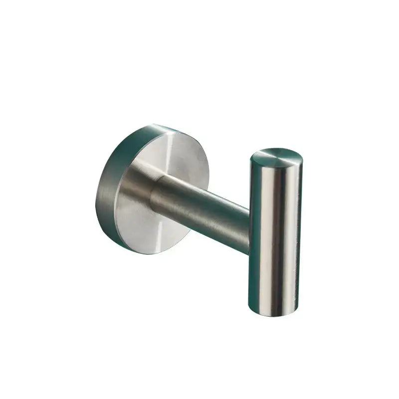 Stainless steel wall-mounted towel hook with brushed finish and cylindrical design from decorbites bathroom hardware set