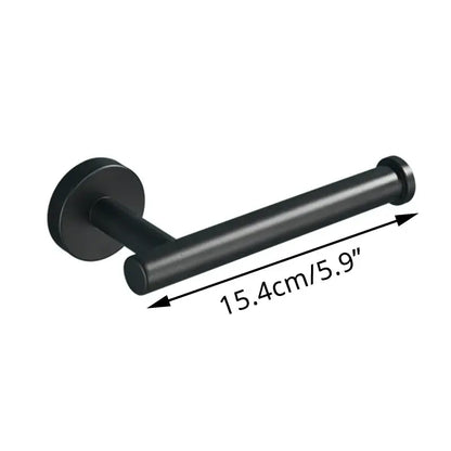 Black matte-finished metal toilet paper holder with sleek modern design from decorbites bathroom hardware set