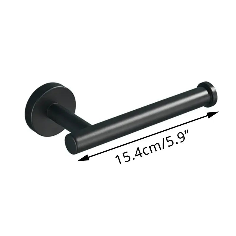 Black matte-finished metal toilet paper holder with sleek modern design from decorbites bathroom hardware set