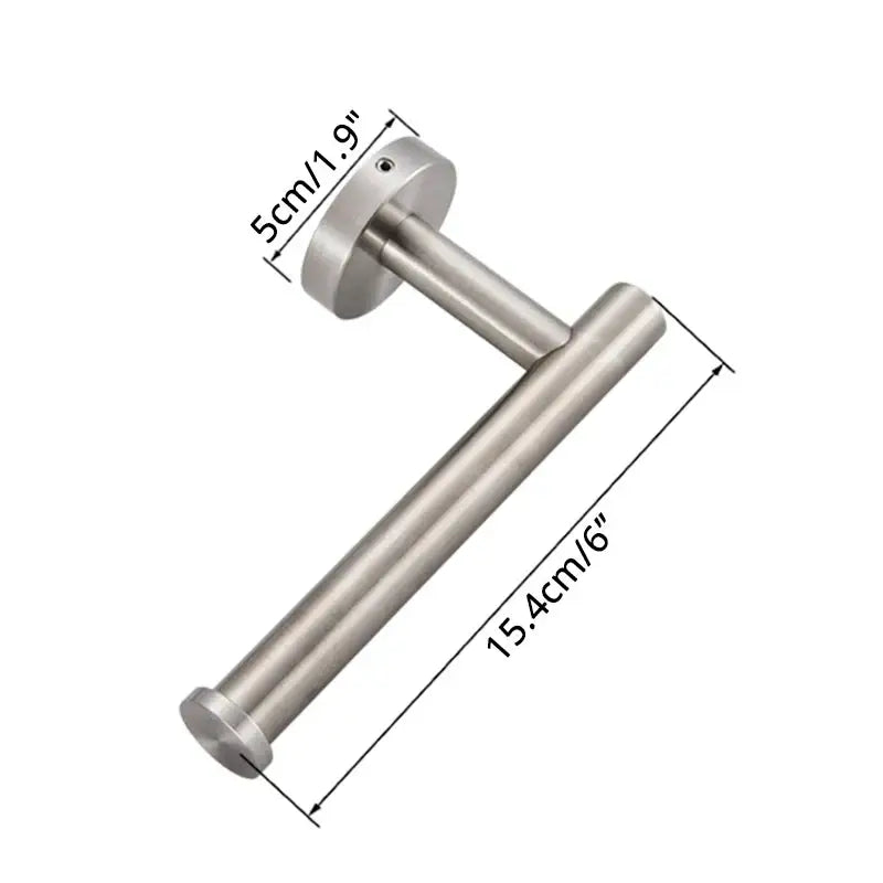 Stainless steel toilet paper holder with sleek cylindrical design and brushed finish in decorbites bathroom hardware set