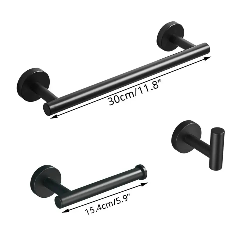 Decorbites™ bathroom hardware set with black matte metal towel rack and modern design for stylish bathroom hardware