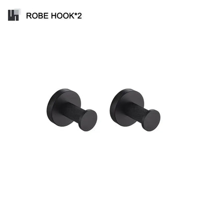 Black matte finished robe hooks with textured grip and circular head from decorbites bathroom hardware set