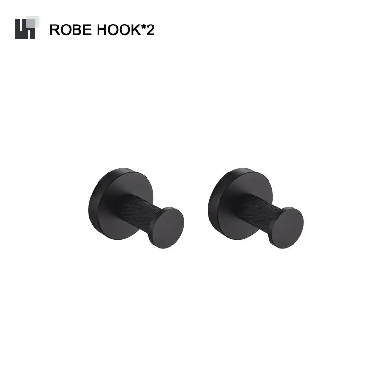 Black matte finished robe hooks with textured grip and circular head from decorbites bathroom hardware set