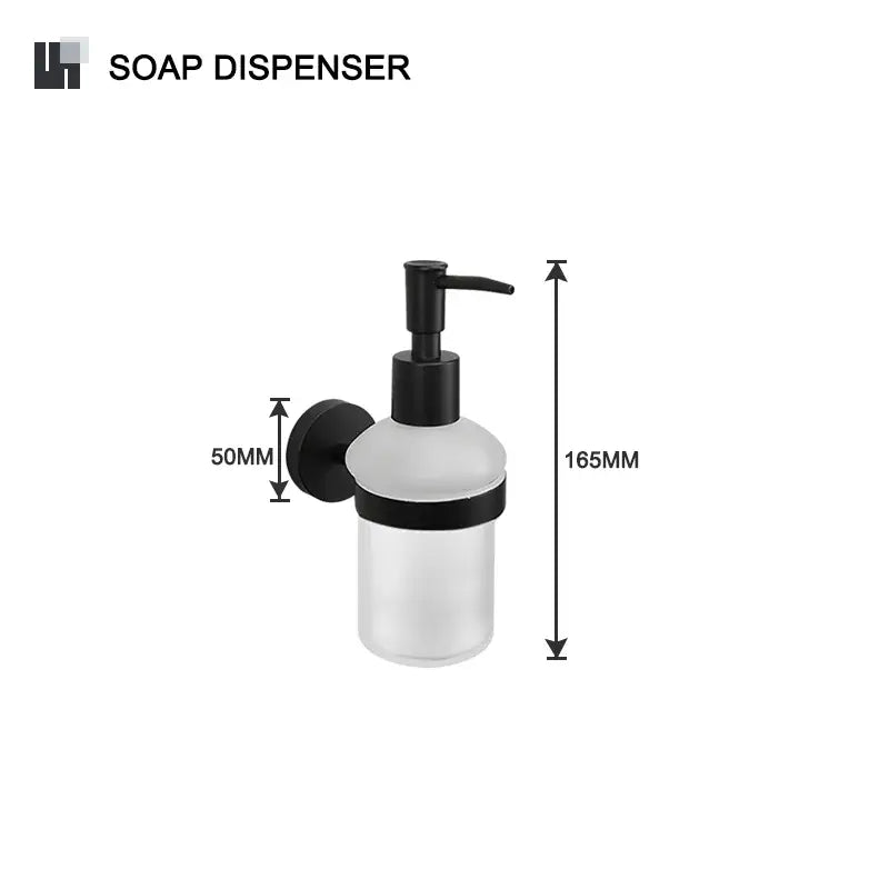 Black and frosted glass soap dispenser with sleek modern design from decorbites bathroom hardware set for countertop use