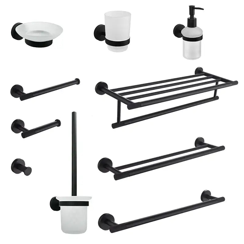 Black matte metal towel rack with frosted glass accents from decorbites bathroom hardware set for organized spaces