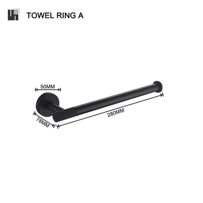 Black matte finished towel ring with sleek modern design in decorbites bathroom hardware set for organized storage
