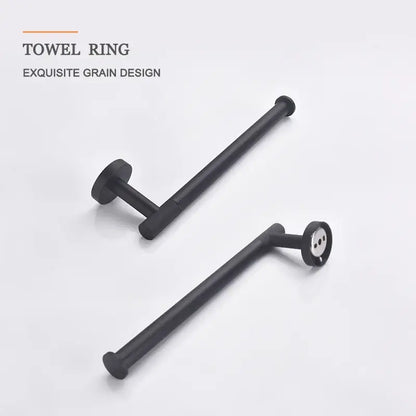 Black matte towel ring with subtle grain texture and modern design from decorbites bathroom hardware set