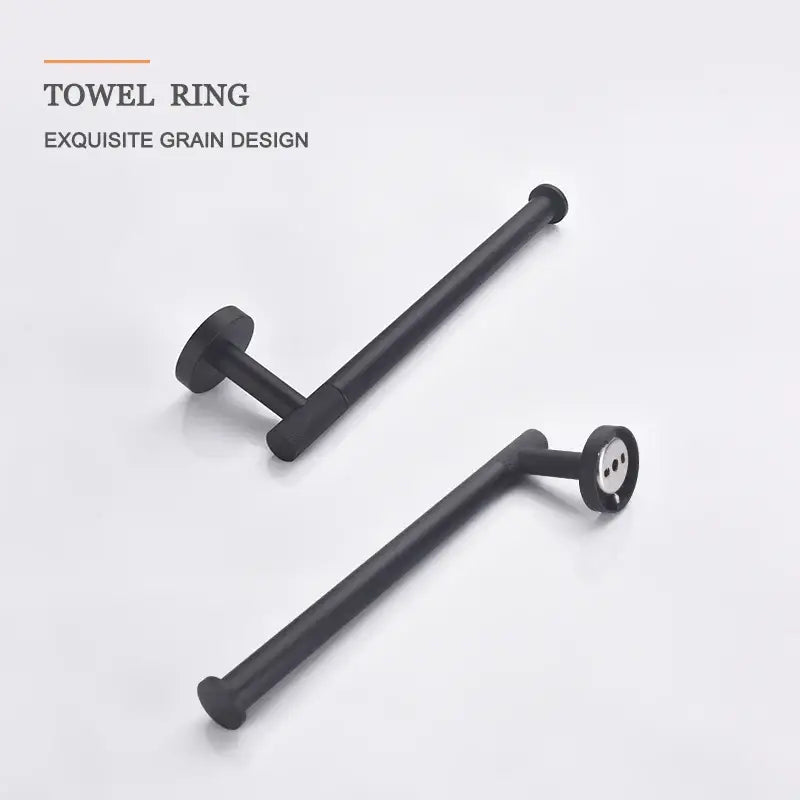 Black matte towel ring with subtle grain texture and modern design from decorbites bathroom hardware set