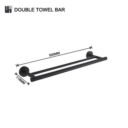 Black matte-finished double towel bar with sleek modern design from decorbites bathroom hardware set for organized storage