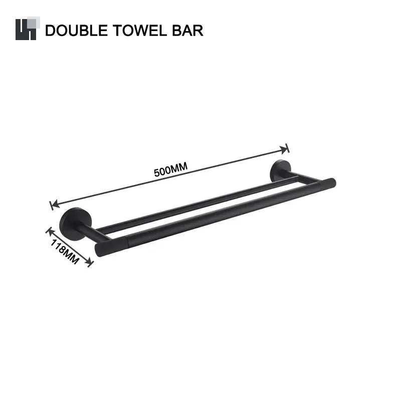 Black matte-finished double towel bar with sleek modern design from decorbites bathroom hardware set for organized storage