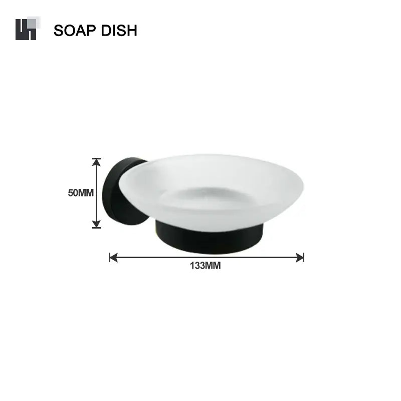 Modern black and frosted white glass soap dish with minimalist design from decorbites bathroom hardware set