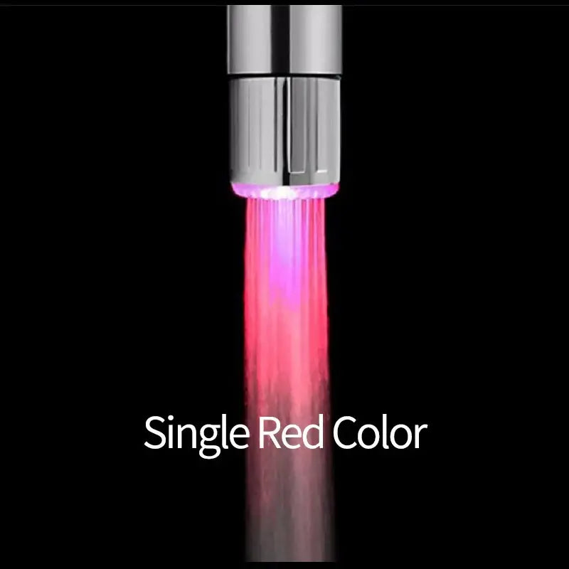 Decorbites™ bathroom led faucet aerator with a sleek chrome finish emitting vibrant red light from the spout