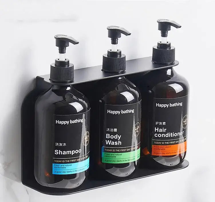 Black plastic DecorBites liquid soap dispenser wall-mounted with 500ml capacity holding shampoo body wash and conditioner bottles