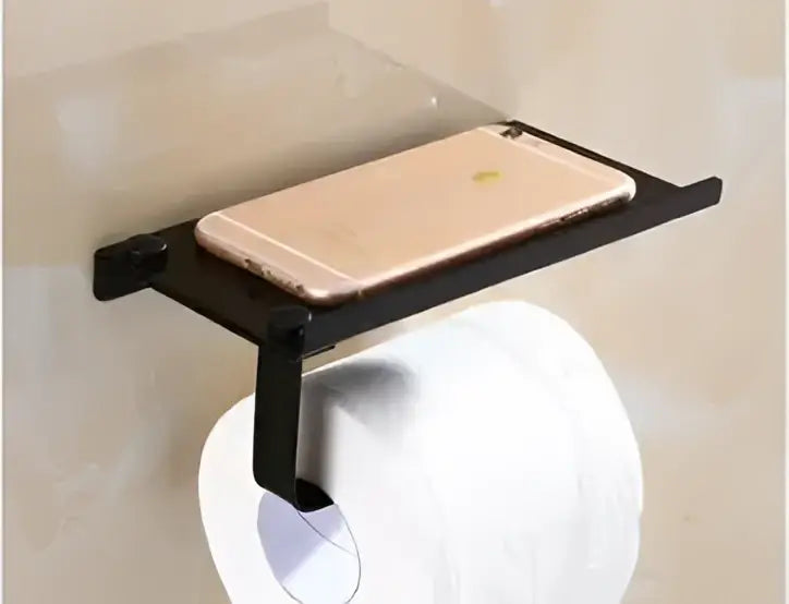 Black metal wall-mounted decorbites bathroom multi-function holder with sleek minimalist design and sus 304 handy shelf