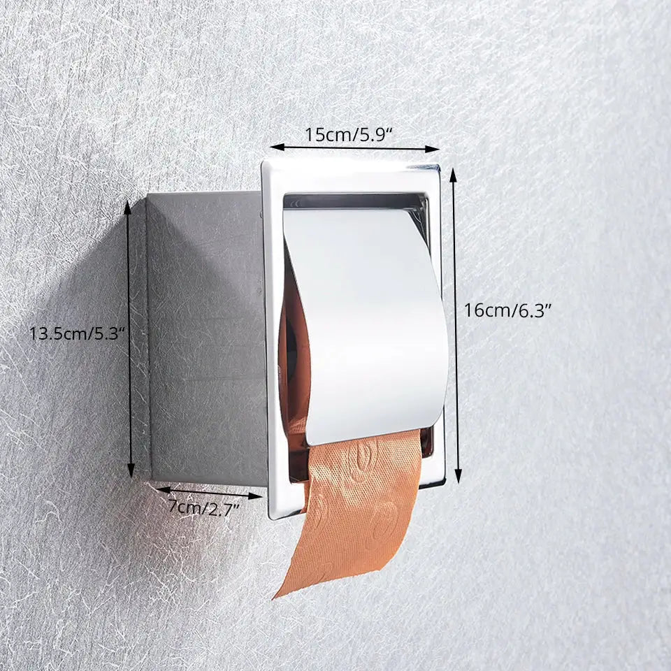 Chrome-finished rectangular wall-mounted paper holder from DecorBites™ with sleek modern design for roll paper box use
