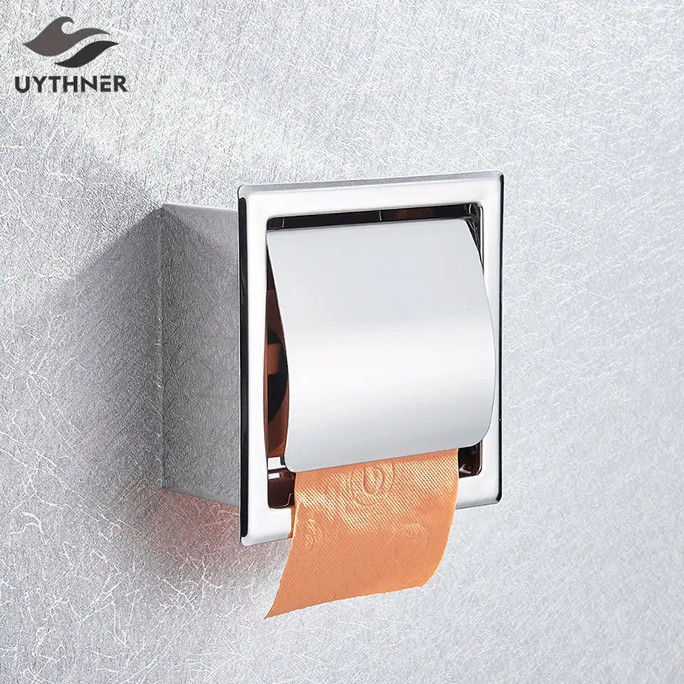 Chrome finished rectangular wall-mounted paper holder with single roll orange textured tissue for DecorBites matte black set