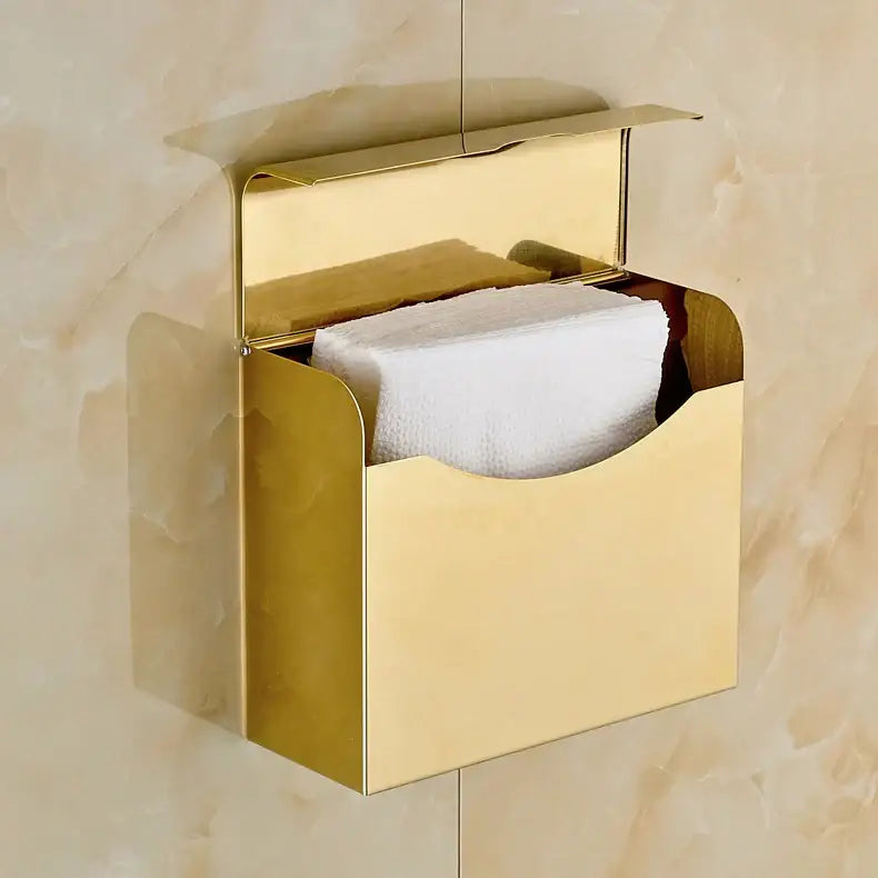Gold-colored metal wall-mounted decorbites bathroom paper holder with sleek modern design for towel and phone storage