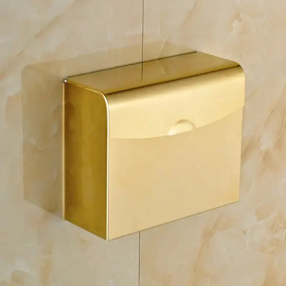 Gold-colored sleek metal tissue box holder with minimalist design for decorbites bathroom paper phone accessory