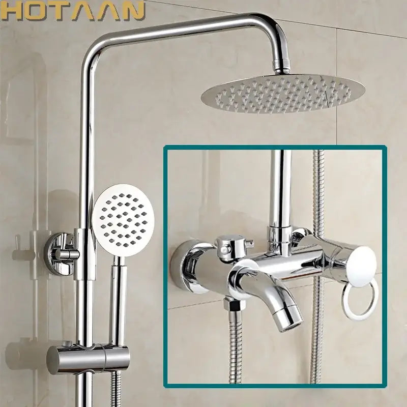 Decorbites bathroom rainfall shower faucet set with chrome finish features rectangular rainhead and circular hand sprayer
