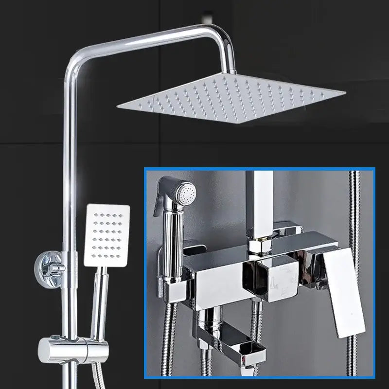 Chrome-finished square rain shower head with modern design in decorbites bathroom shower faucet set wall mounted faucet set