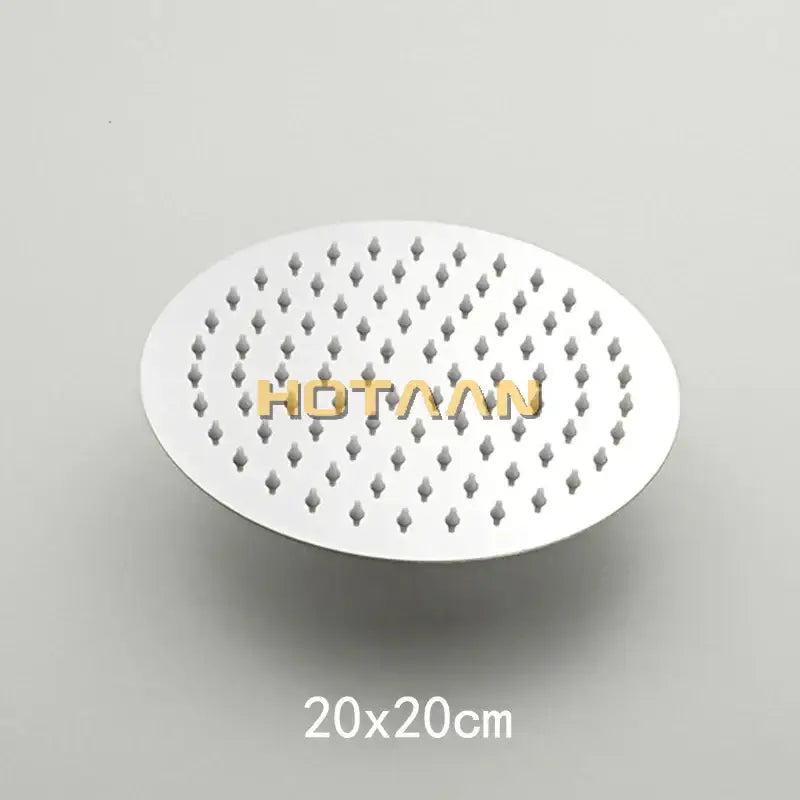 Silver oval showerhead with diamond nozzles and hotaaan logo in the decorbites™ shower faucet set chrome copper finish