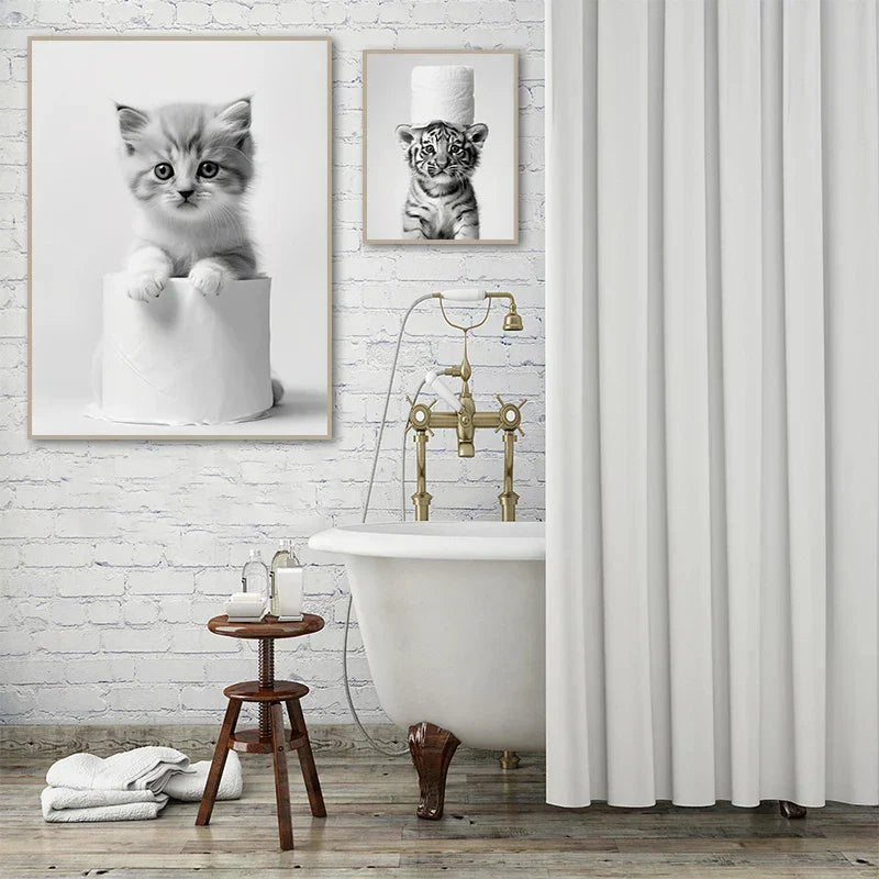 Bathroom Wall Art: Cute Animal Canvas Posters - Posters