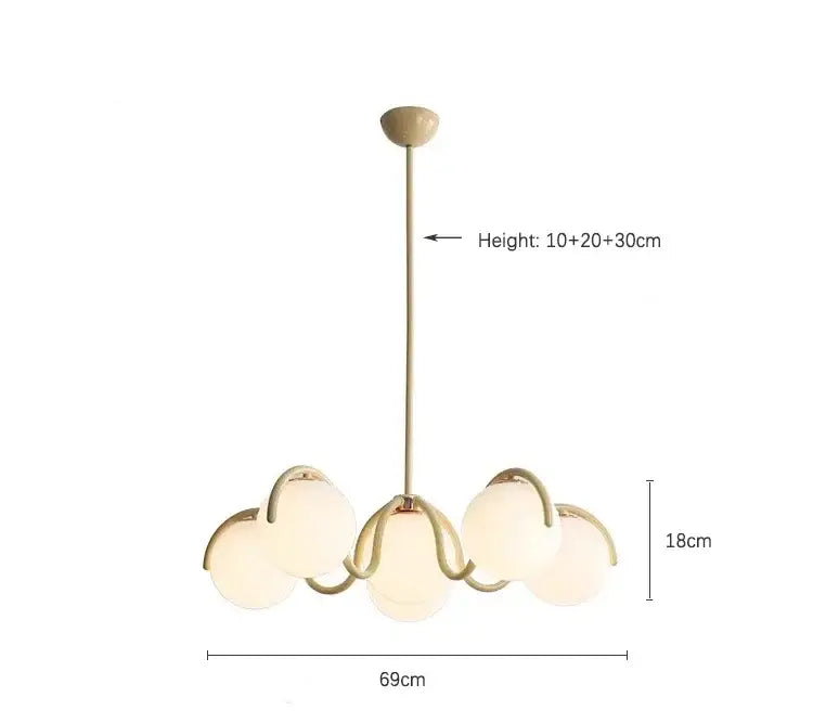 Beige metal decorbites bean glass pendant light with five frosted globe shades minimalist nordic design for living room