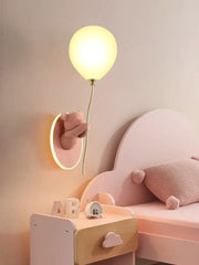 Pastel pink decorbites bear artistic wall lamp shaped like a bear holding a glowing yellow balloon for kids room decor