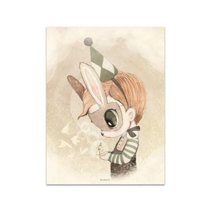 Beige Rabbit Girl Canvas Print for Kidsató Room - 08 / 40x50cm No Framed - Posters