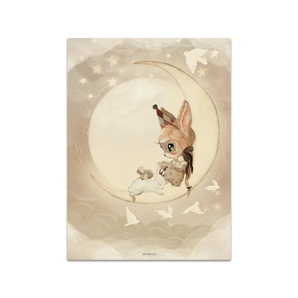 Beige Rabbit Girl Canvas Print for Kidsató Room - 06 / 50x70cm No Framed - Posters