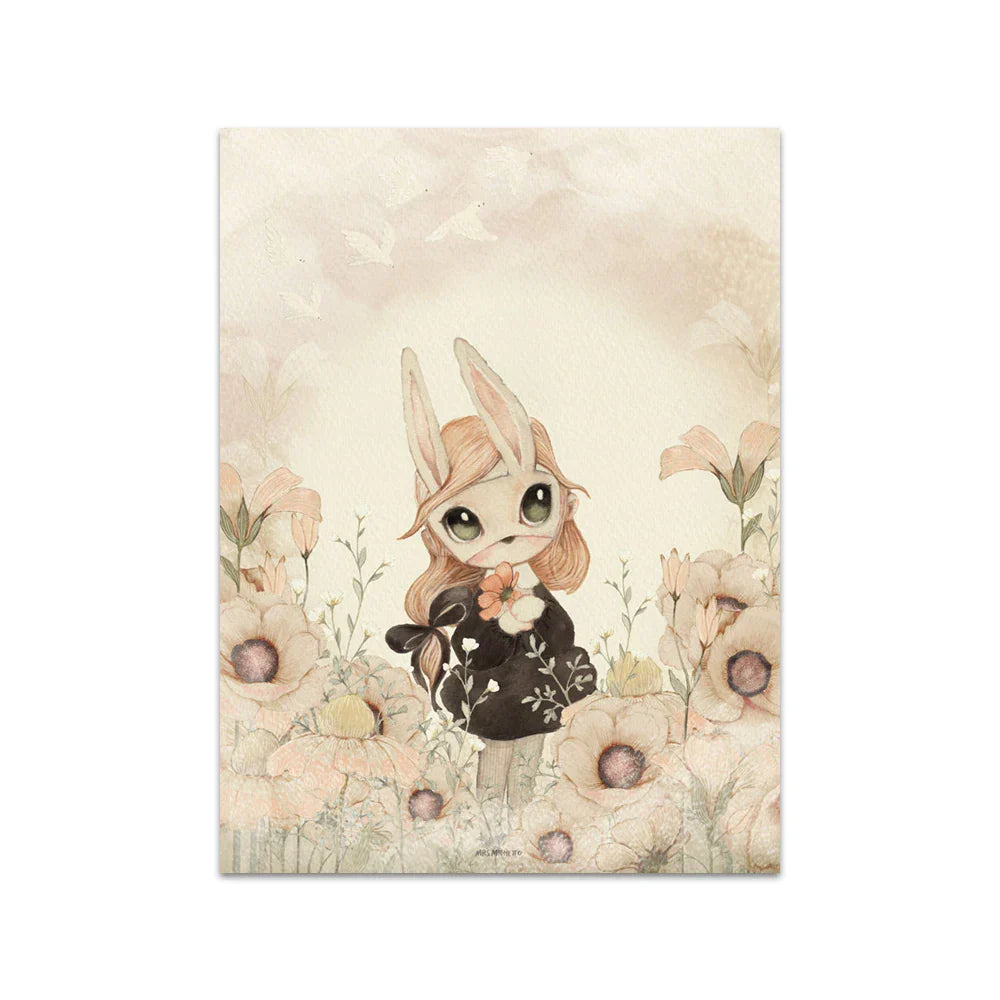 Beige Rabbit Girl Canvas Print for Kidsató Room - 02 / 20x30cm No Framed - Posters