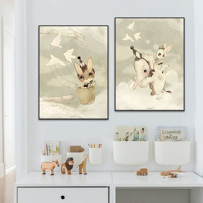 Beige Rabbit Girl Canvas Print for Kidsató Room - Posters