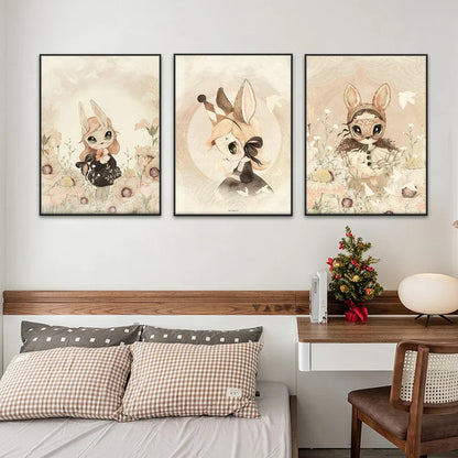 Beige Rabbit Girl Canvas Print for Kidsató Room - Posters