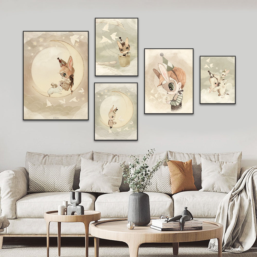 Beige Rabbit Girl Canvas Print for Kidsató Room - Posters