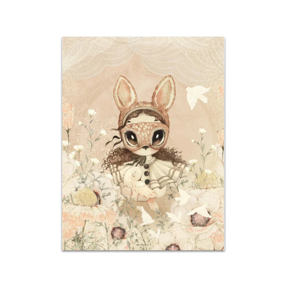 Beige Rabbit Girl Canvas Print for Kidsató Room - 04 / 50x70cm No Framed - Posters