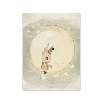 Beige Rabbit Girl Canvas Print for Kidsató Room - 07 / 50x70cm No Framed - Posters