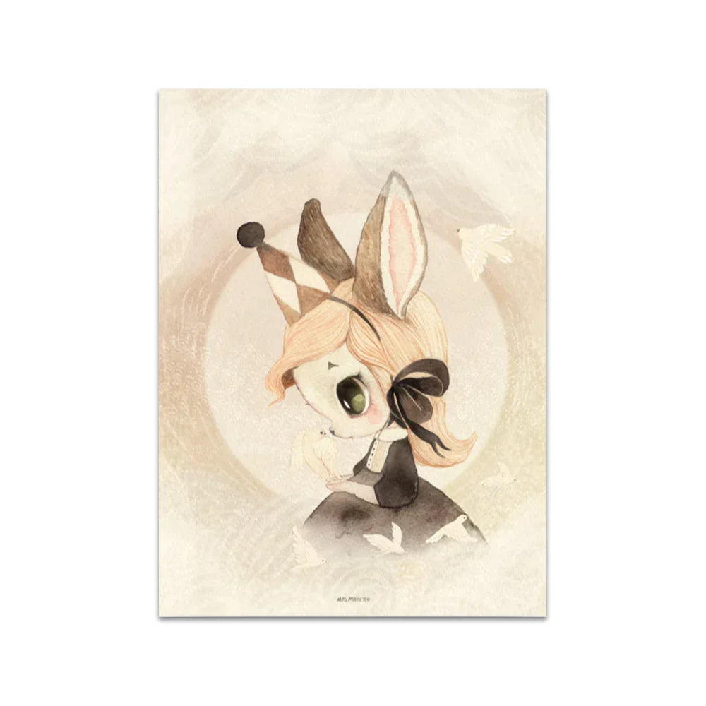 Beige Rabbit Girl Canvas Print for Kidsató Room - 03 / 50x70cm No Framed - Posters